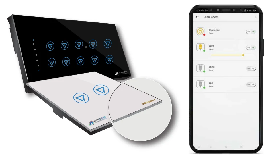Minimal digital control panel mounted on a light wall