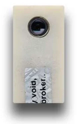 Client brochure photograph of a smartphone-connected USB thermal scanner